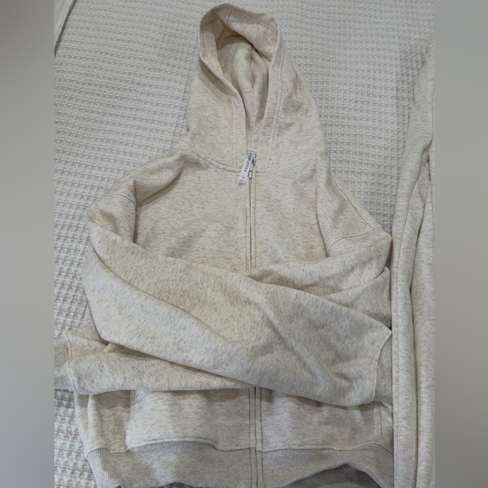Fabletics cream zip up and cargo sweatpants set